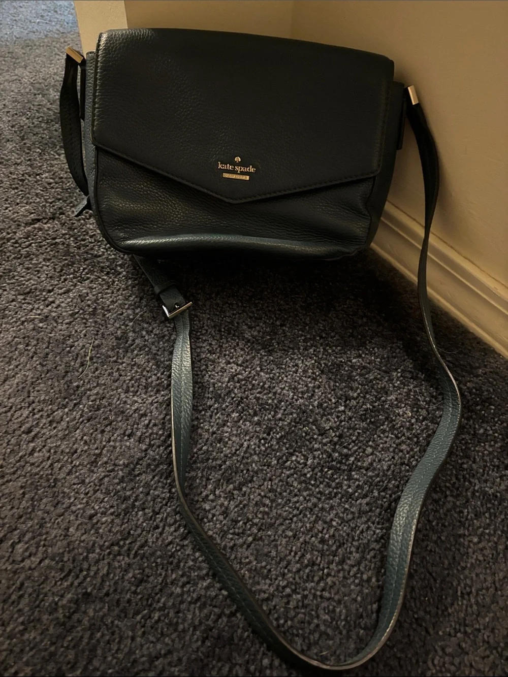 kate spade Black Pebbled Leather Crossbody with Gold Logo